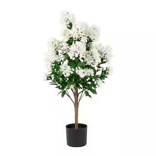 NATURAE DECOR 36 in. White Artificial Crape Myrtle in Black Pot Floral Arrangements OUT-MYRWH-36 ... | The Home Depot