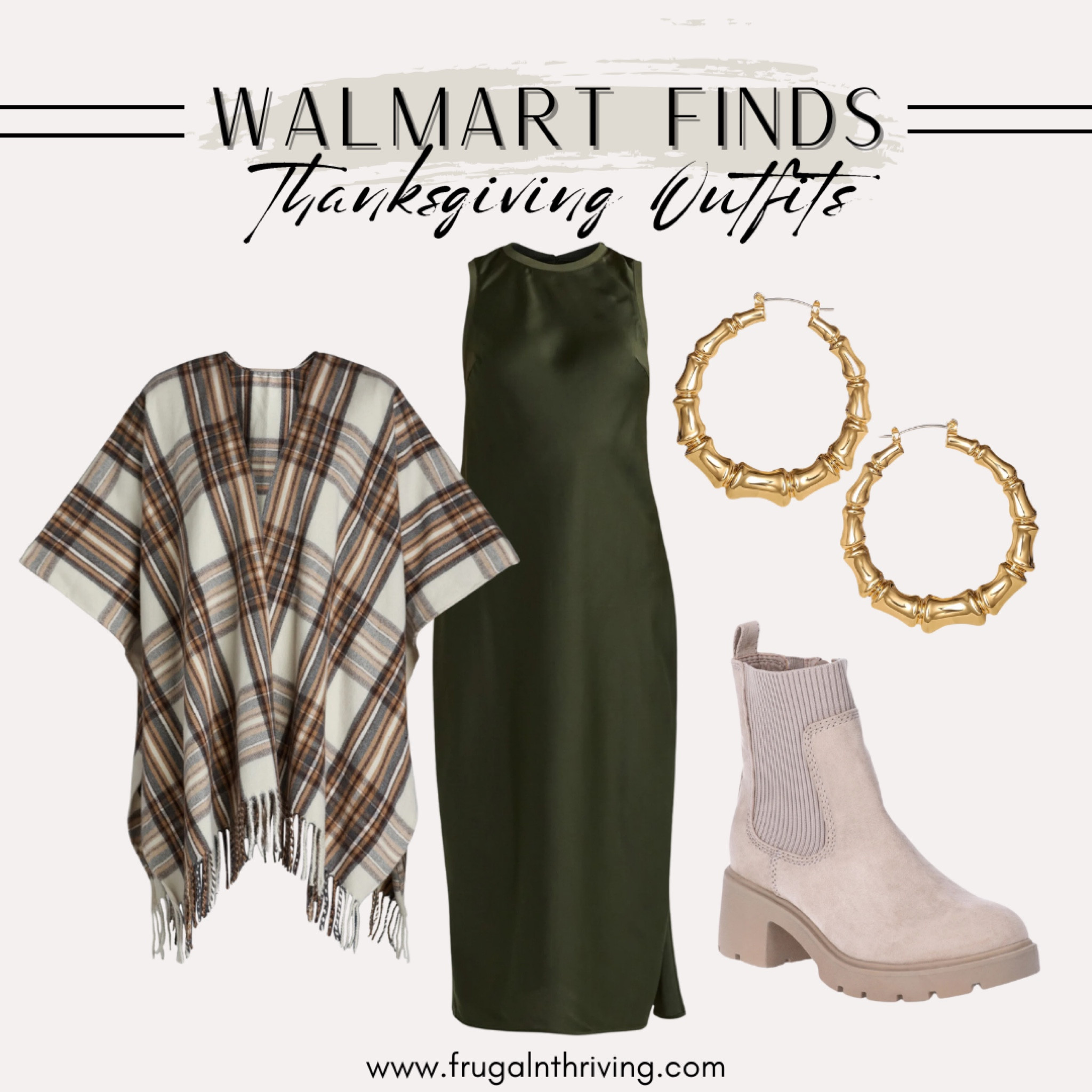 Feeling the fall vibes? This look is earthy and boho while still delivering a major fashion moment. A satin slip dress styled with a plaid ruana, Chelsea boots, and bamboo-style hoop earrings is the epitome of cute comfort.

#LTKHoliday #LTKStyleTip #LTKSeasonal