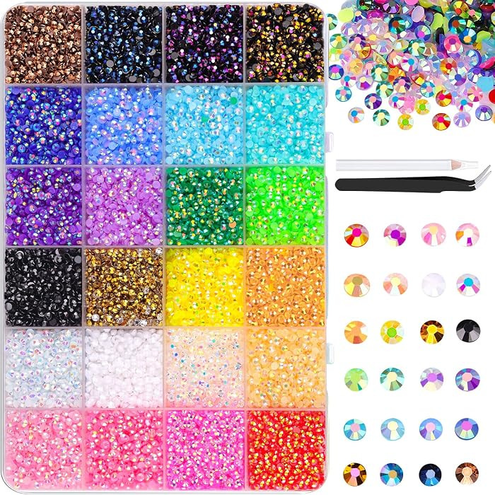 32000Pcs Resin Rhinestones for Crafting with Tweezers, Mixed-Color 3mm Non Hotfix Flatback Gems, ... | Amazon (US)