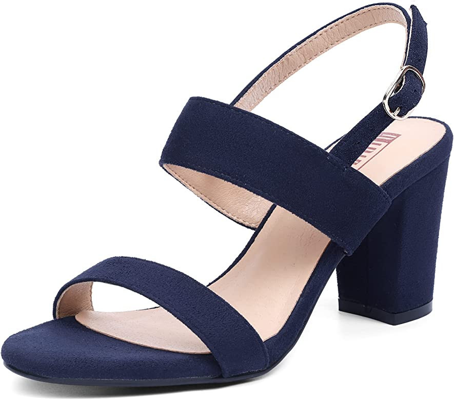 IDIFU Women's Black Nude White Silver Heels for Women Chunky Block Heels Sandals Open Toe 3 Inch ... | Amazon (US)