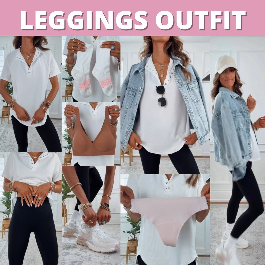 Anti-Camel Toe Leggings Outfit . Wearing a size small top, xsmall leggings and medium jean jacket. 

#LTKgrwm #LTKmomlife #LTKfitnessgoals