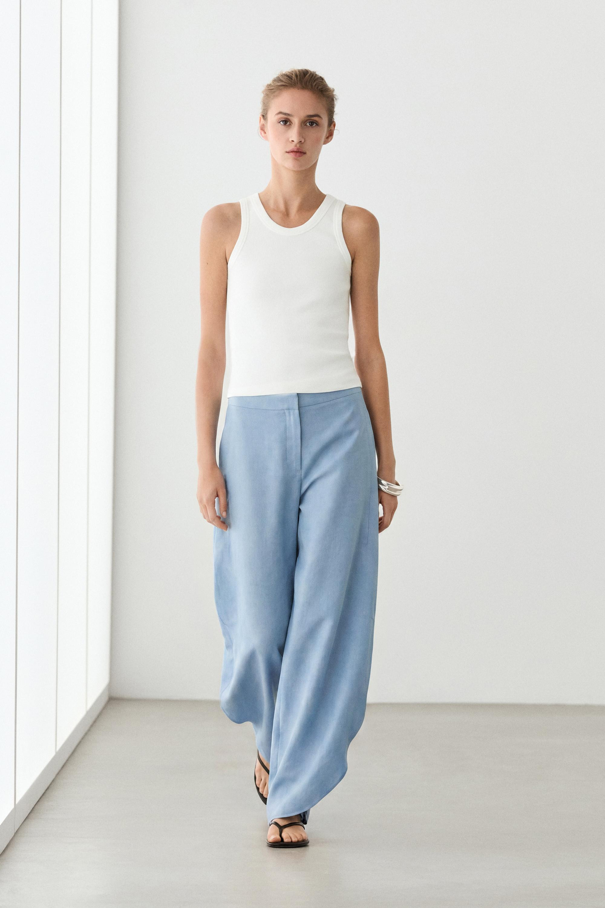 Voluminous flowing linen blend pants | Massimo Dutti US