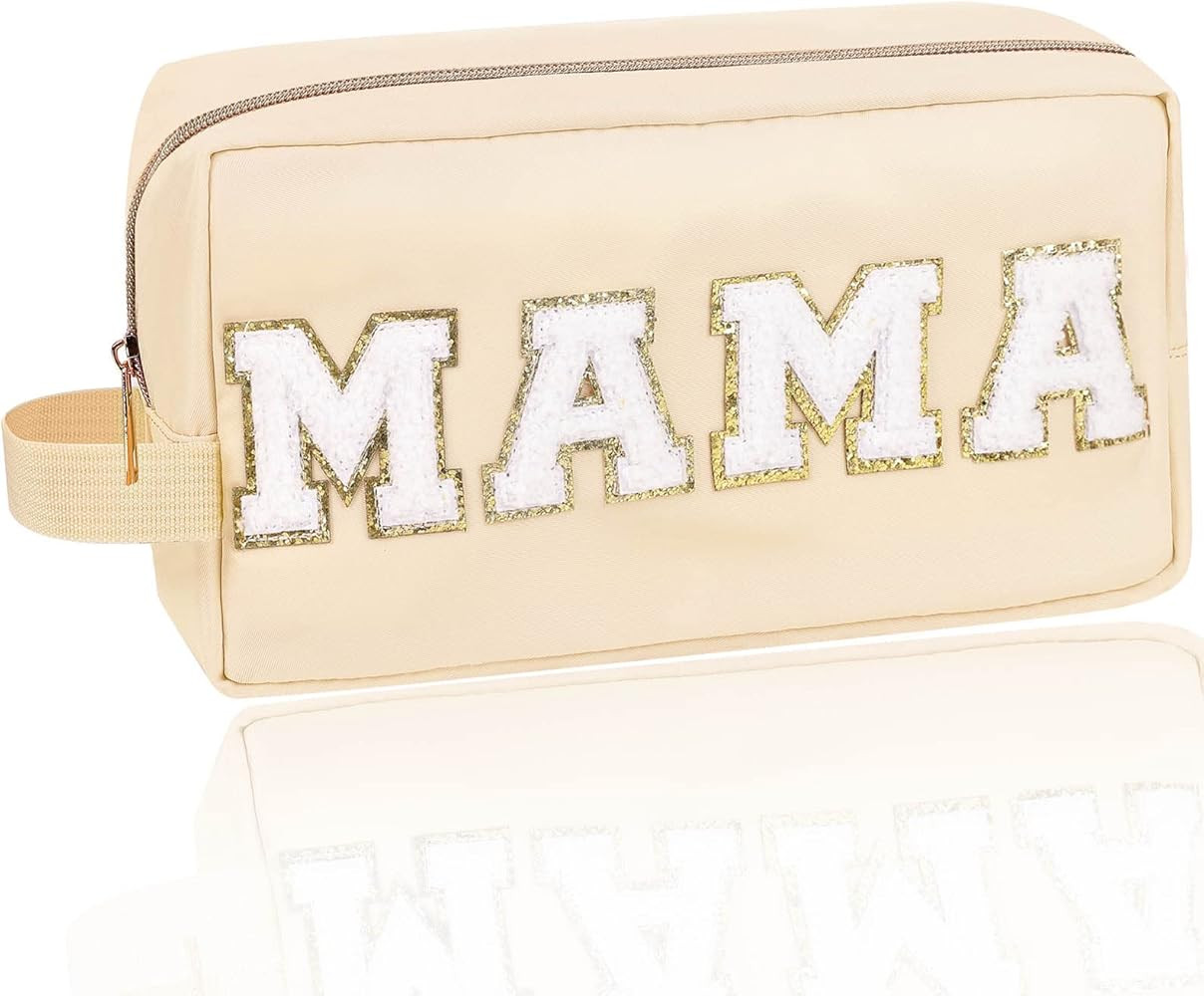 Iqimott Preppy Patch Makeup Bag, Chenille Letter Makeup Pouch Small Toiletry Bag for Women Girls,... | Amazon (US)