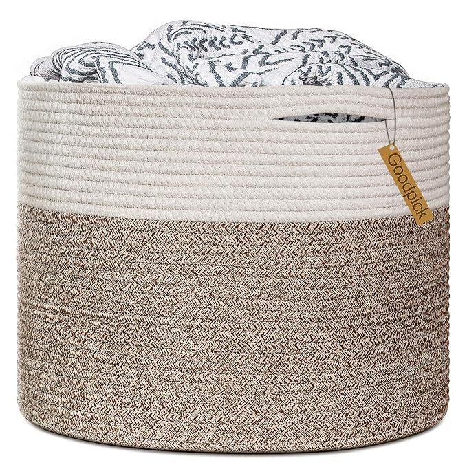 Goodpick Large Cotton Rope Basket 15.8"x15.8"x13.8"-Baby Laundry Basket Woven Blanket Basket Nurs... | Amazon (US)