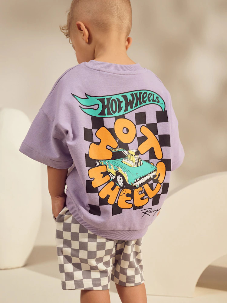 Lilac Purple Hot Wheels Check Short T-Shirt Set (9mths-8yrs) | Next US