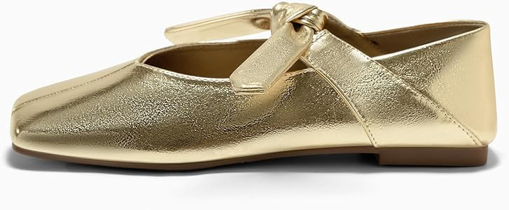 Coutgo Womens Mary Jane Flats Bow Square Toe Ballet Flats Dressy Comfortable Slip on Flat Shoes | Amazon (US)