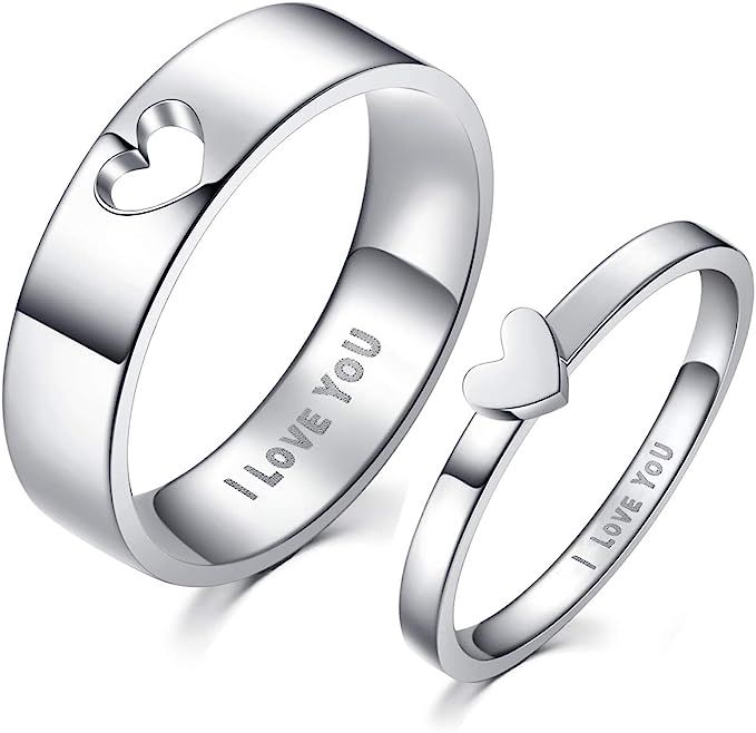 LAVUMO Matching Heart Promise Rings for Couples I Love You Engagement Wedding Ring Band Sets for ... | Amazon (US)
