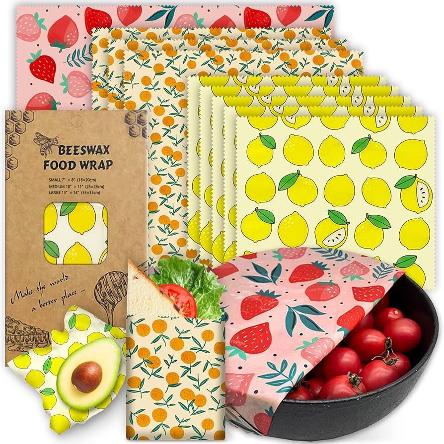 Reusable Beeswax Wrap - 9 Pack Eco-Friendly Beeswax Wraps For Food, Organic, Sustainable, Biodegr... | Amazon (US)