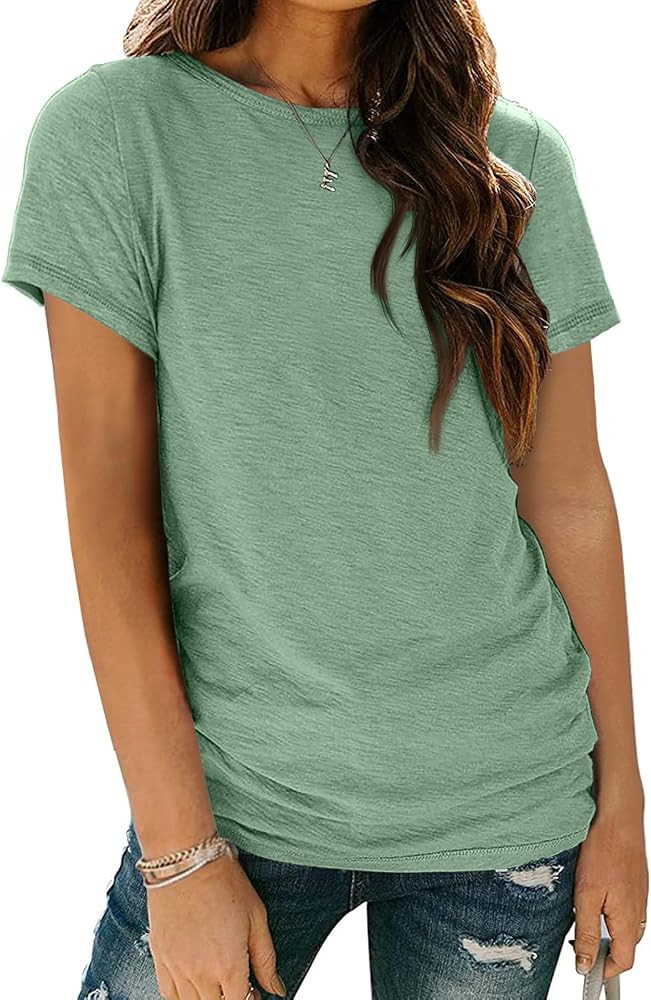 AUTOMET Women's Soft Basic Short Sleeve T-Shirt, Round Neck Tops Summer Casual Tee for Spring Shi... | Amazon (US)