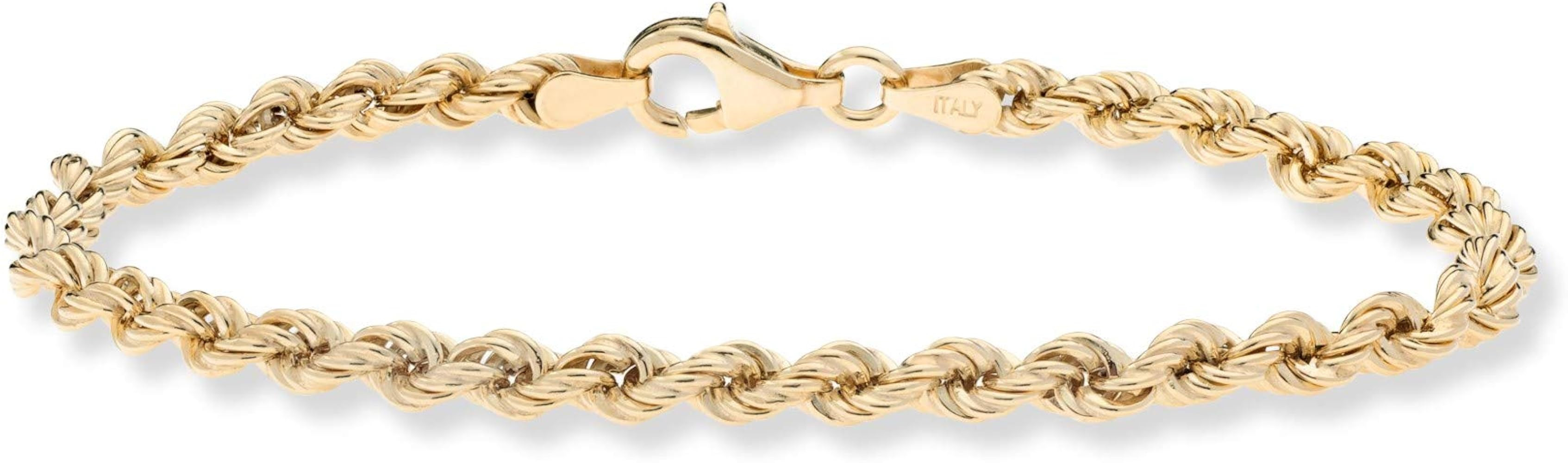 Miabella 18K Gold Over Sterling Silver 4mm Classic Rope Chain Link Bracelet for Women Men, 6.5, 7... | Amazon (US)