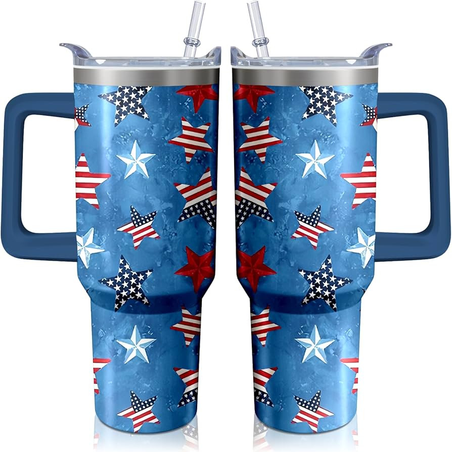 40oz American Flag 4th of July Tumbler With Handle and Straw, Gifts For Memorial Day Veterans day... | Amazon (US)