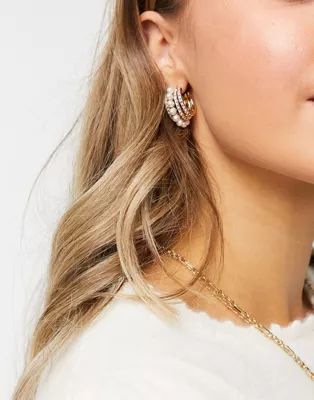 ASOS DESIGN hoop earrings with pearl row in gold tone | ASOS | ASOS (Global)