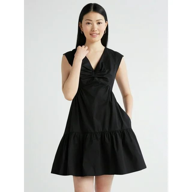 Scoop Women's V-Neck Poplin Mini Dress, Sizes XS-XXL | Walmart (US)