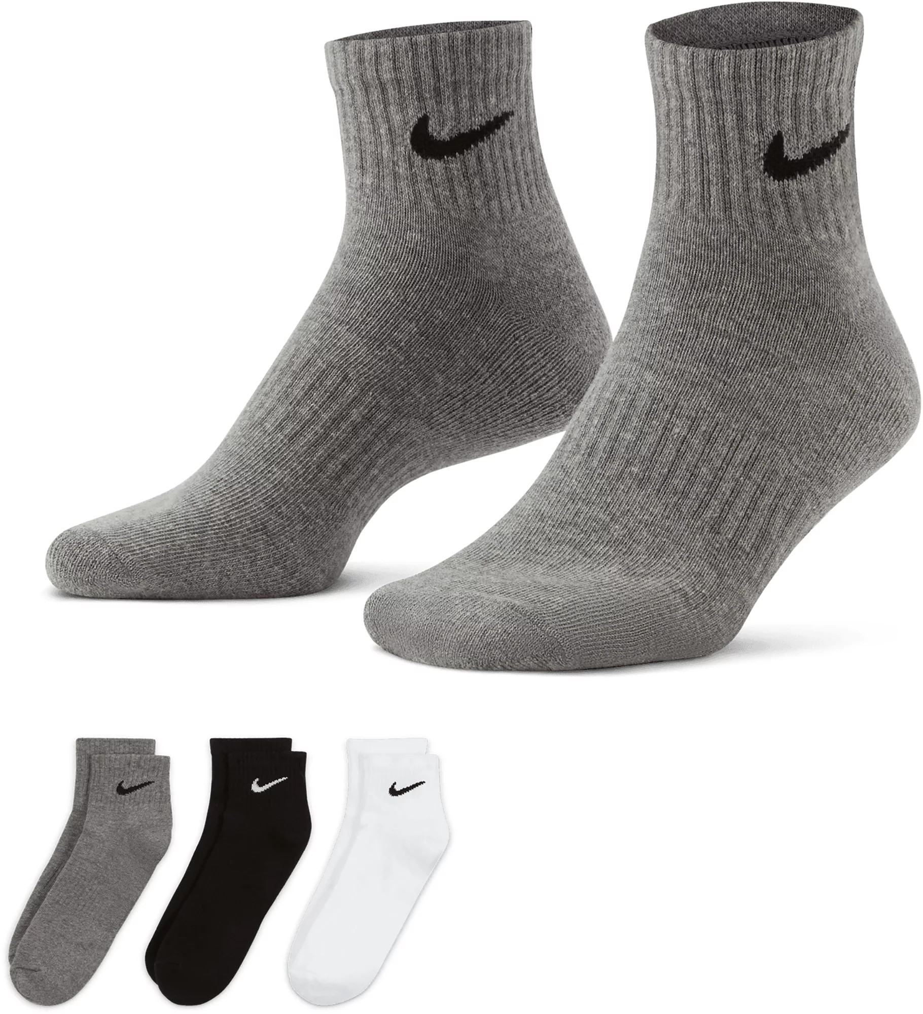 Nike Dri-FIT Everyday Cushioned Training Golf Ankle Socks – 3 Pack, Men's, Medium, Grey/White/Black Gray | Golf Galaxy