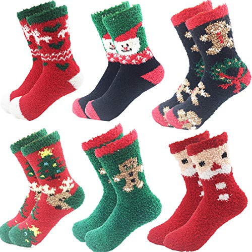October Elf 6 Pairs Adult Christmas Holiday Socks Warm Winter Cozy Socks (One size, E) | Amazon (US)