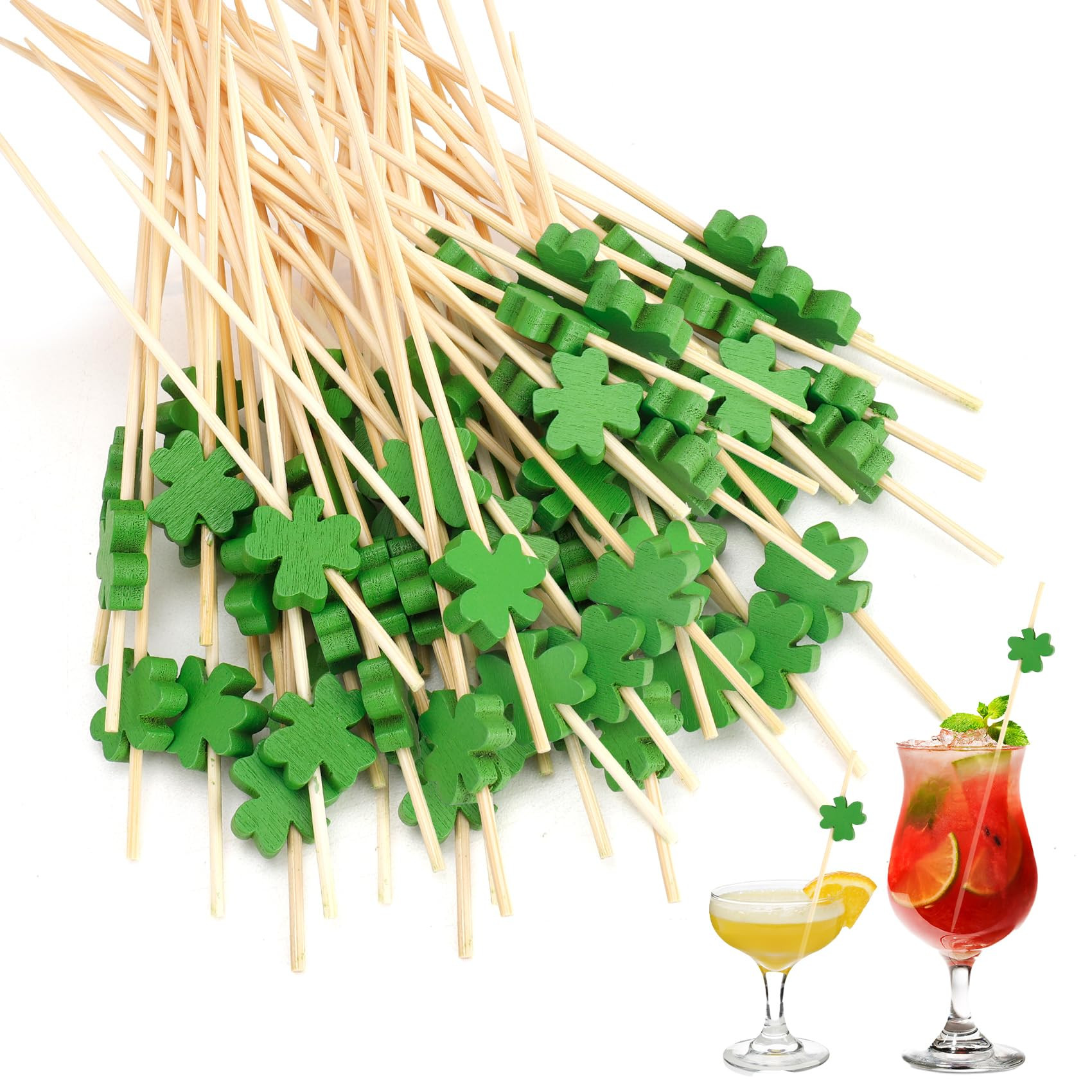 St Patricks Day Cocktail Picks, 100 PCS Shamrock Toothpicks for Appetizers, 4.72 Inch Clover Fanc... | Amazon (US)