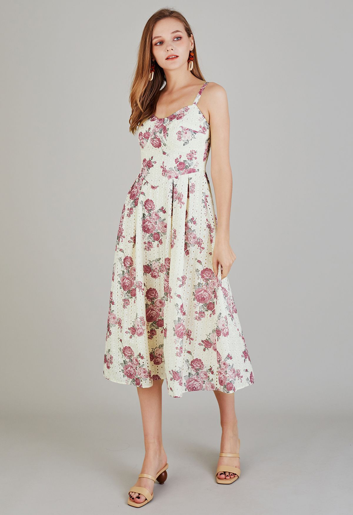 Mauve Floral Embroidered Eyelet Cami Dress | Chicwish