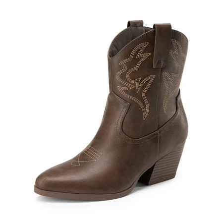 DREAM PAIRS Women's Cowboy Cowgirl Boots Embroidered Stitched Short Western Boots Low Chunky Heel Pointed Toe Ankle Booties | Walmart (US)