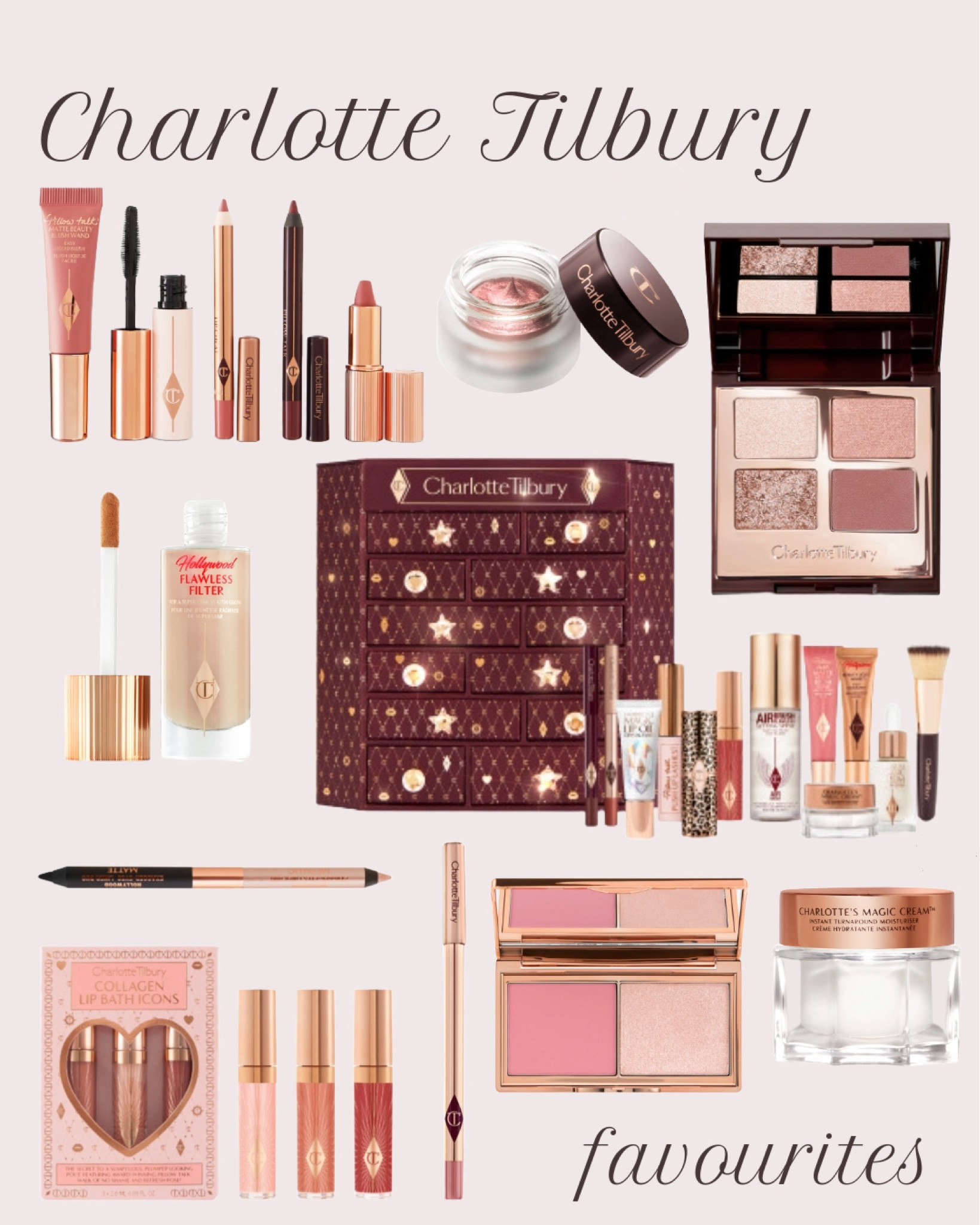 My favourite products from Charlotte Tilbury! I already use for a few years (and love) the lip cheat in the shade Pillow Talk and the Hollywood Flawless Filter and this year I bought the Exagger eyes palette and the Mesmerize eyes single eyeshadow to try!
#ltkbeauty #charlottetilbury #makeupproducts #giftideas

#LTKGiftGuide #LTKCyberSaleNL #LTKCyberWeek