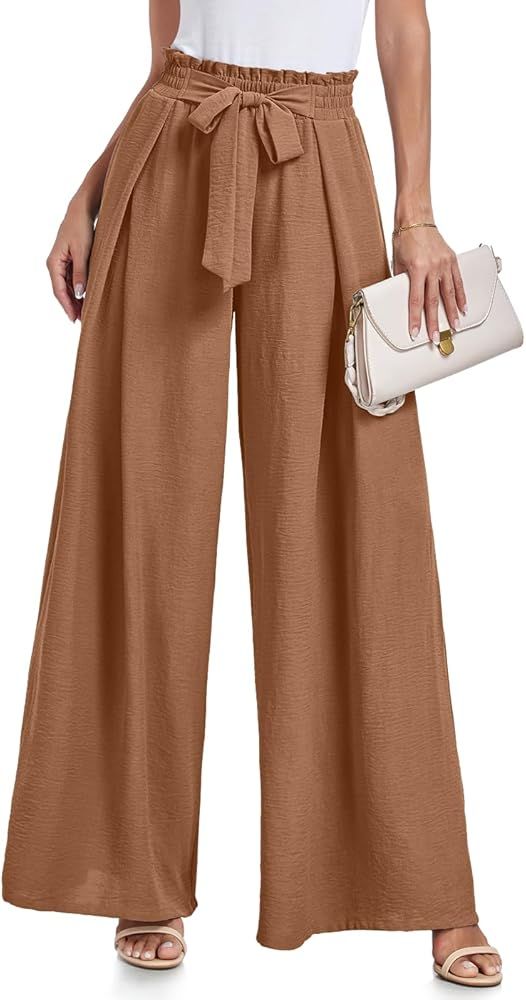 Lepunuo Wide Leg Pants for Women High Waisted Palazzo Pants Work Casual Flowy Tie Knot Trousers w... | Amazon (US)