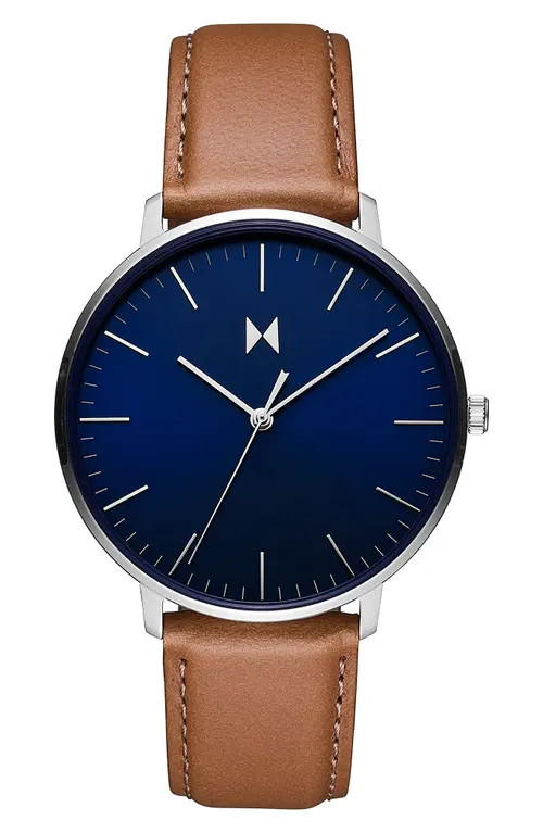 MVMT Legacy Slim Leather Strap Watch, 42mm in Blue at Nordstrom | Nordstrom
