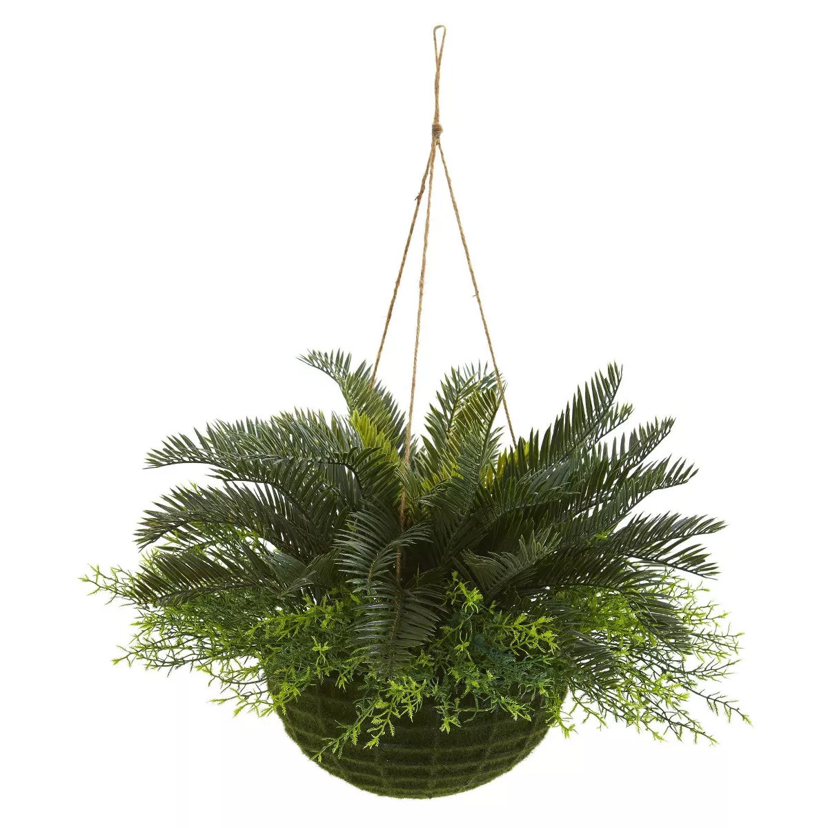 Nearly Natural 13-in Cycas Artificial Plant in Mossy Hanging Basket (Indoor/Outdoor) | Target