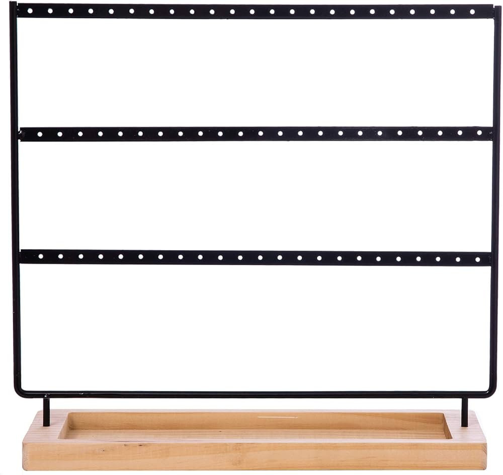 WELL-STRONG Earring Holder Stand 3-Tier 69 Holes Earring Organizer Stand Display with Wooden Stor... | Amazon (US)