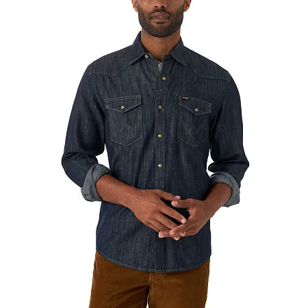 Wrangler Mens Regular Fit Long Sleeve Button-Down Shirt, Xx-large, Blue | JCPenney