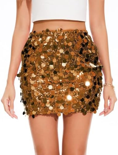 KASBAH Sequin Mini Skirt for Women Sparkly Skirt Stretchy Bodycon Glitter Skirts Christmas Night ... | Amazon (US)