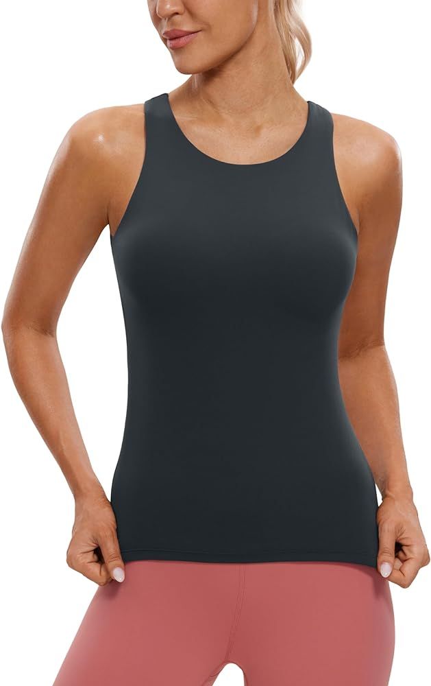 CRZ YOGA Butterluxe Womens Racerback Workout Tank Top with Built in Shelf Bra - Padded High Neck ... | Amazon (US)
