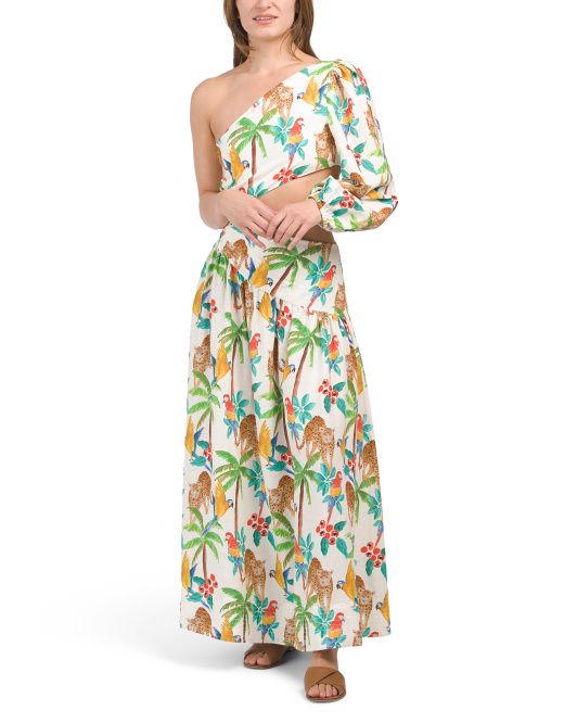 Linen Blend Tropical Paradise One Shoulder Maxi Dress | TJ Maxx