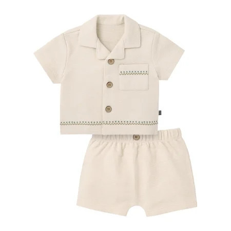 Modern Moments by Gerber Baby Boy Button Down Shirt and Short Outfit Set, 2-Piece, 0/3 Months - 24 Months | Walmart (US)
