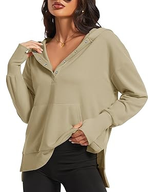 Micoson Oversized Sweatshirt for Women Fall Casual Long Sleeve Hoodie with Thumb Holes Button Dow... | Amazon (US)