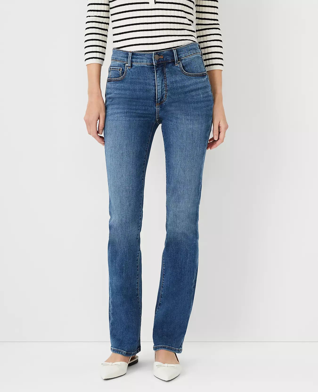 Sculpting Pocket Boot Cut Jeans in Mid Stone Wash | Ann Taylor (US)