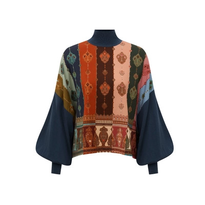 ZIMMERMANN Ascent Printed Silk Sweater Navy/Print Size 4 | ZIMMERMANN (US, CA, EU, MENA)
