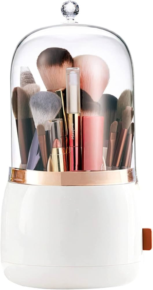 Makeup Brush Holder Organizer with Lid 360 Rotating Dustproof Makeup Brushes Organizer for Vanity... | Amazon (US)