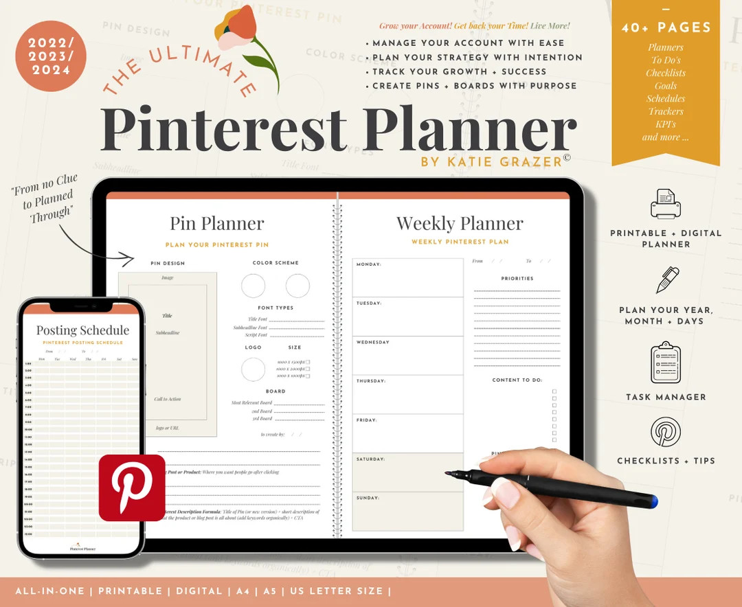 The Ultimate Pinterest Planner 2023 | Printable + Digital PDF | Social Media Planner | Pinterest ... | Etsy (US)