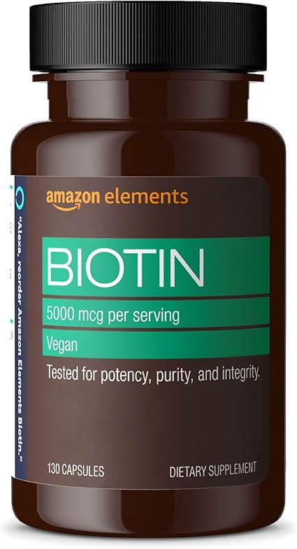 Amazon Elements Vegan Biotin 5000 mcg - Hair, Skin, Nails - 130 Capsules (4 month supply) (Packag... | Amazon (US)