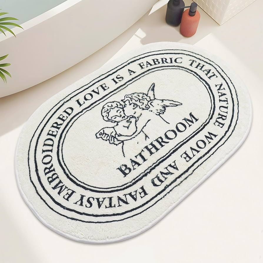 Black White Bath Mat Angel Bathroom Rugs, Non-Slip Cute Bath Mat Soft Absorbent Bathmat Machine W... | Amazon (US)