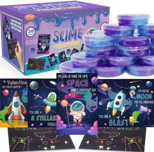 Valentines Day Gifts for Kids 30 PACK Galaxy Slime and Valentine Cards Rainbow Strach Cards Valentin | Amazon (US)
