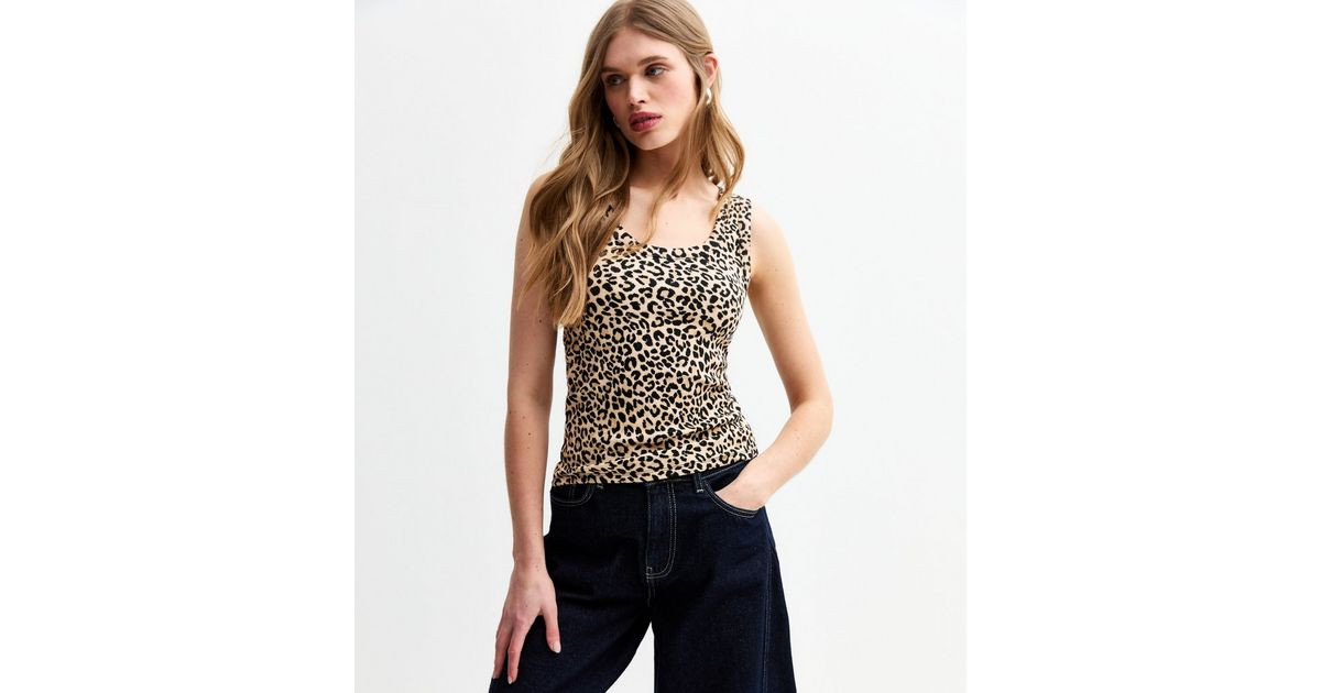 Brown Leopard Print Scoop Neck Ribbed Vest
						
						Add to Saved Items
						Remove from Save... | New Look (UK)