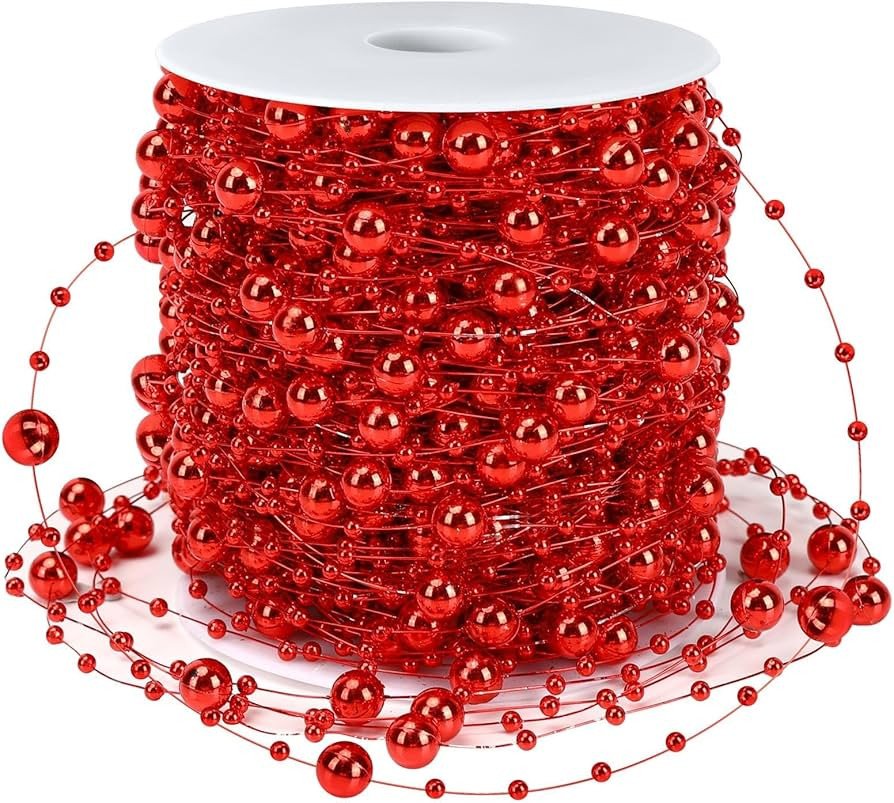 JULBEAR 131 Feet Red Pearl Beads Garland, Red Christmas Pearl Strands Chain Bead Garland for Chri... | Amazon (US)