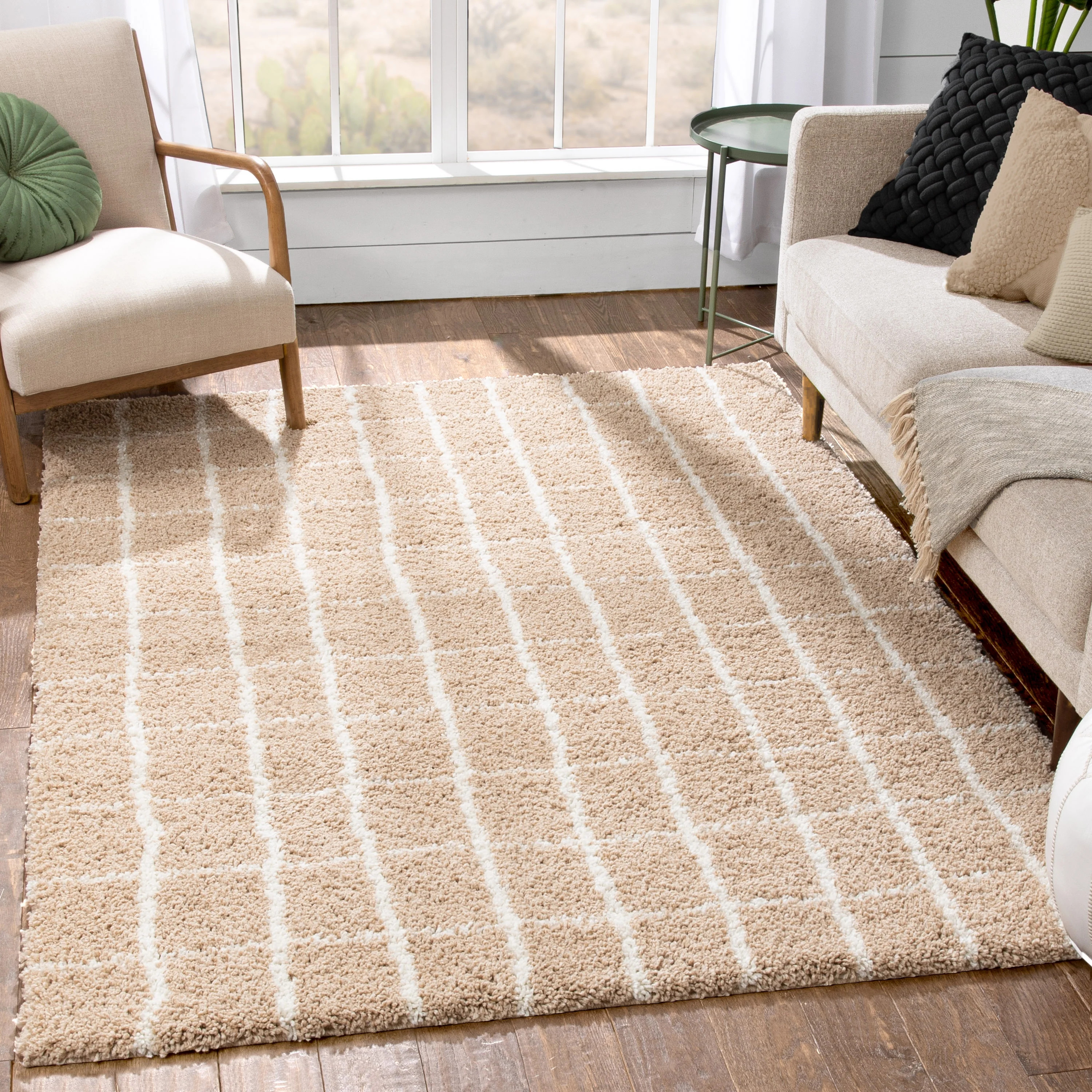 Well Woven Juni Latham Scandinavian Geometric Beige Thick Nordic Shag 5'3" x 7'3" Area Rug - Walm... | Walmart (US)