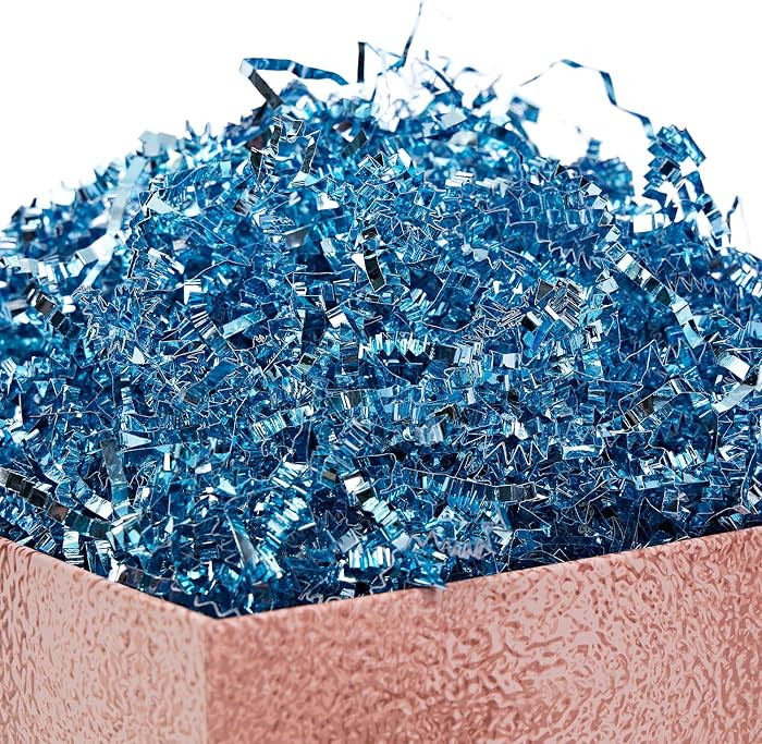 UNIQOOO 1 LB Metallic Blue Crinkle Cut Paper Filler Strands Shred, Blue Foil Sparkle Grass Shredd... | Amazon (US)