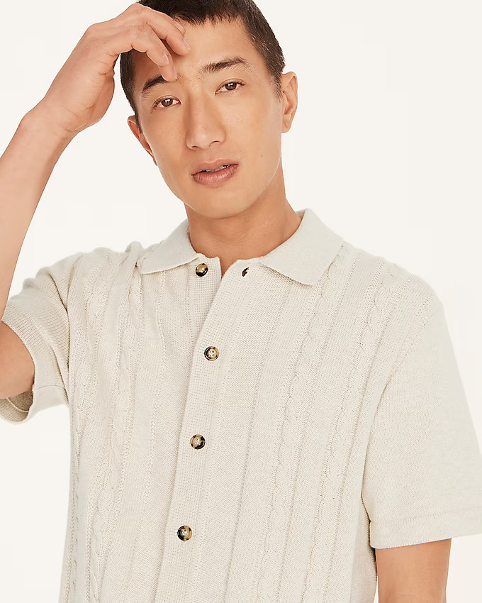 Cotton cable-knit short-sleeve polo cardigan sweater | J. Crew US