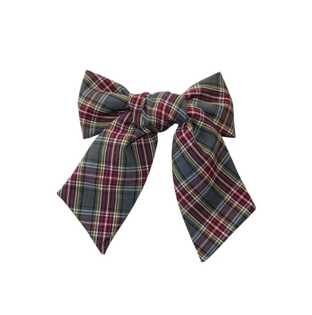 Burgundy, Gray & Gold Plaid 43 Shanna Bow - School Uniform Hair Bows, Burgundy and Gray Plaid Bow... | Etsy (US)