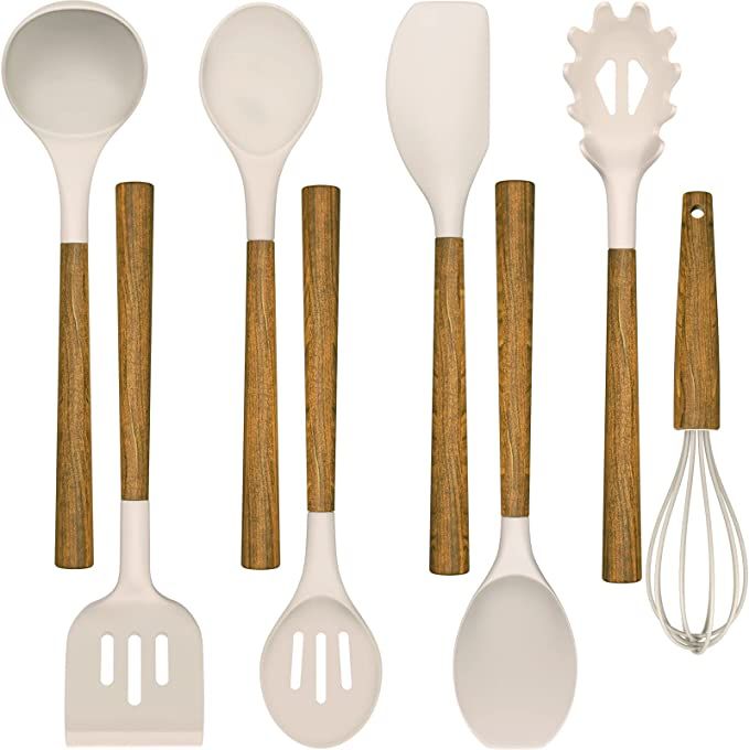 Silicone Cooking Utensil Set,Umite Chef 8-Piece Kitchen Utensils Set with Natural Acacia Wooden H... | Amazon (US)