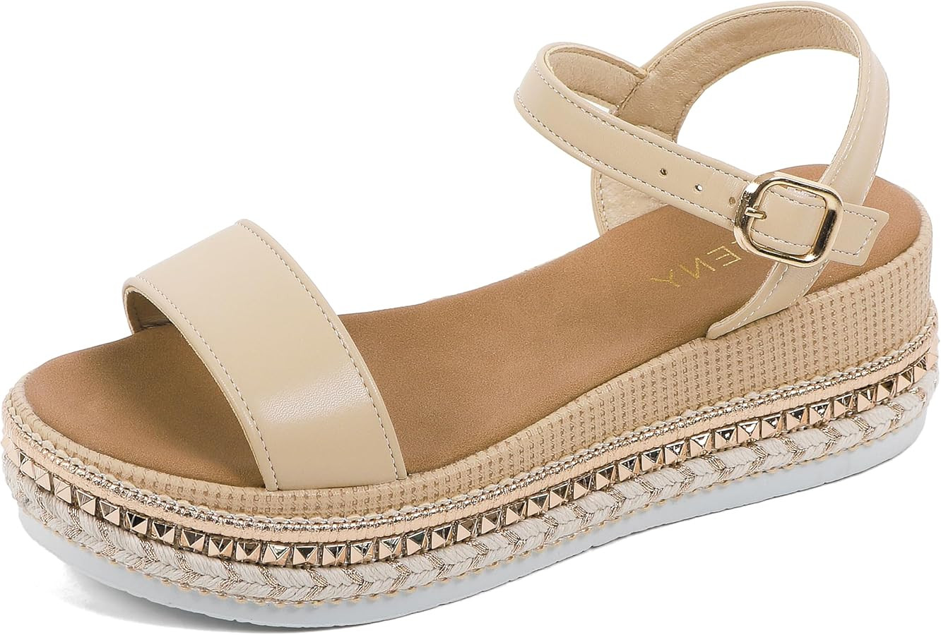 Women's Platform Sandals Buckle Ankle Strap Espadrille Open Toe Boho Wedge Sandals Size 6-11 | Amazon (US)