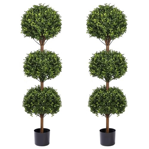 THE BLOOM TIMES 55" Artificial Boxwood Triple Ball Topiary Trees, UV Resistant Large Tall Fake Potted Plants for Outdoor Planter, Realistic Faux Bushes Shrubs for Front Porch Outside Decor Set of 2 | Amazon (US)