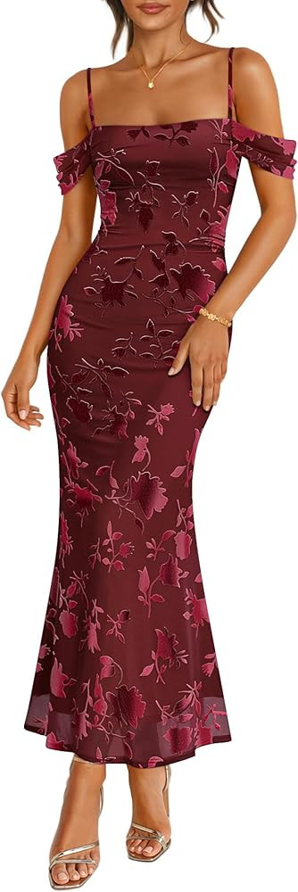 ZESICA Women's Floral Sleeveless Bodycon Cocktail Maxi Dress | Amazon (US)